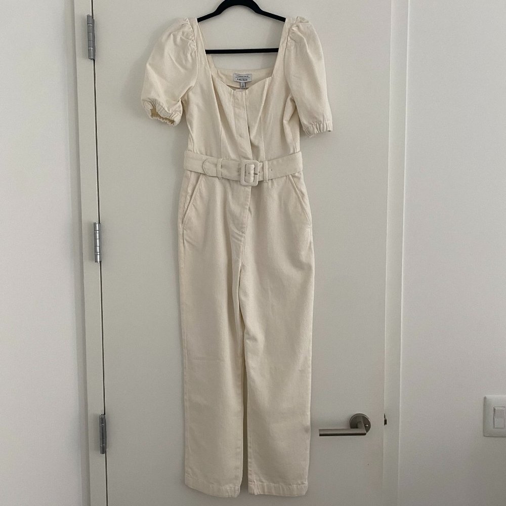 & Other Stories Cream Puff Sleeve Denim Jumpsuit